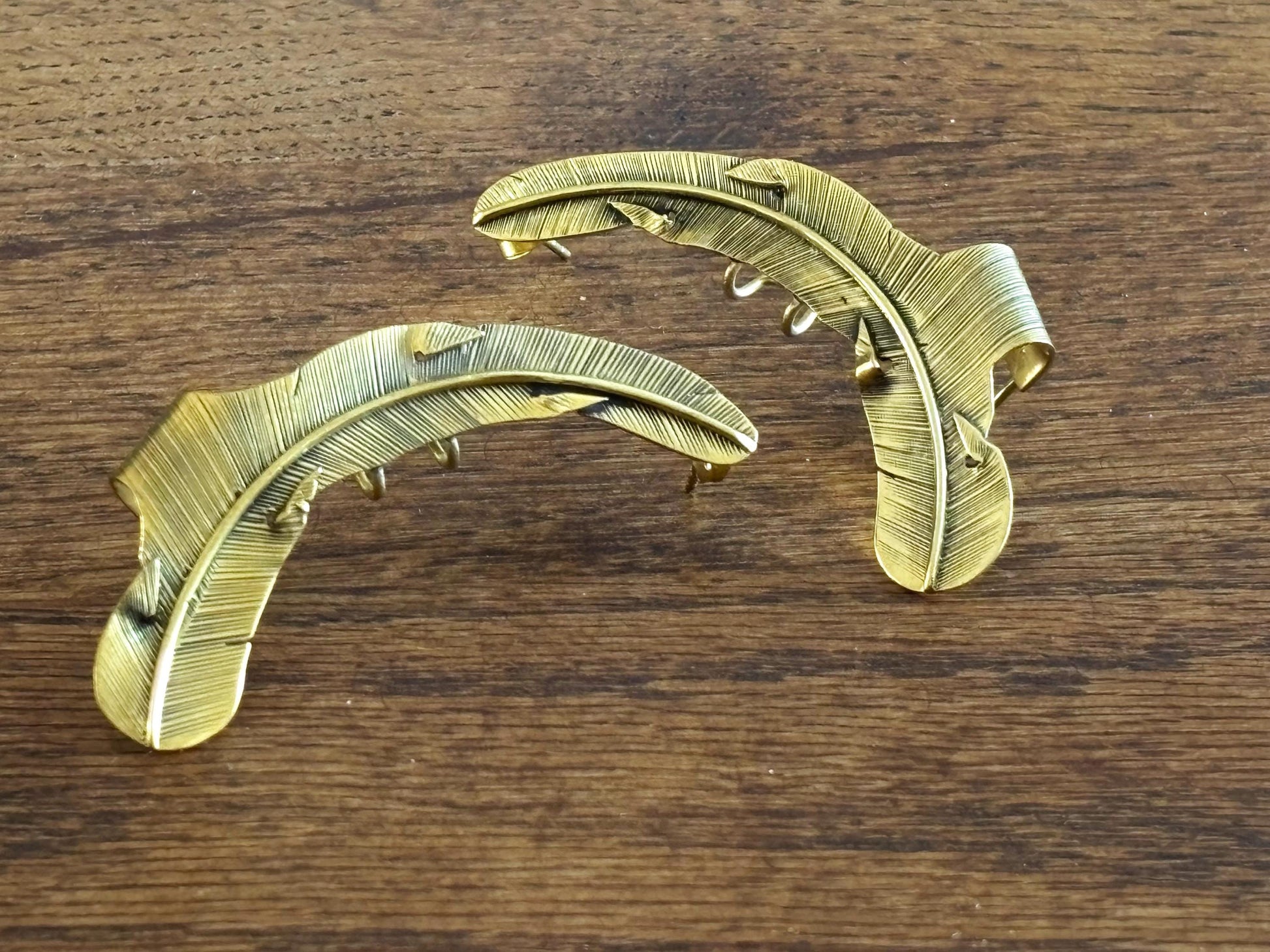 Feather Ear Cuffs – Brass Statement Ear Climbers with Nature-Inspired Detail.