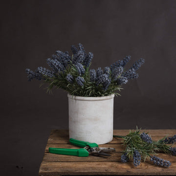 Lifelike faux lavender stems with purple blooms and green accents, perfect for year-round home decor  by Sostter at brixbailey.com