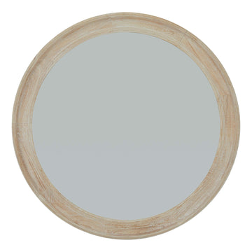 Handcrafted distressed wood mirror, 80cm round, antique white finish, enhances light and space in rustic or modern decor by Sostter at brixbailey.com