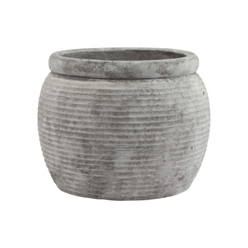 Handcrafted grey ceramic Athena planter with weathered finish, 40cm wide, Mediterranean-style home decor by Sostter at brixbailey.com