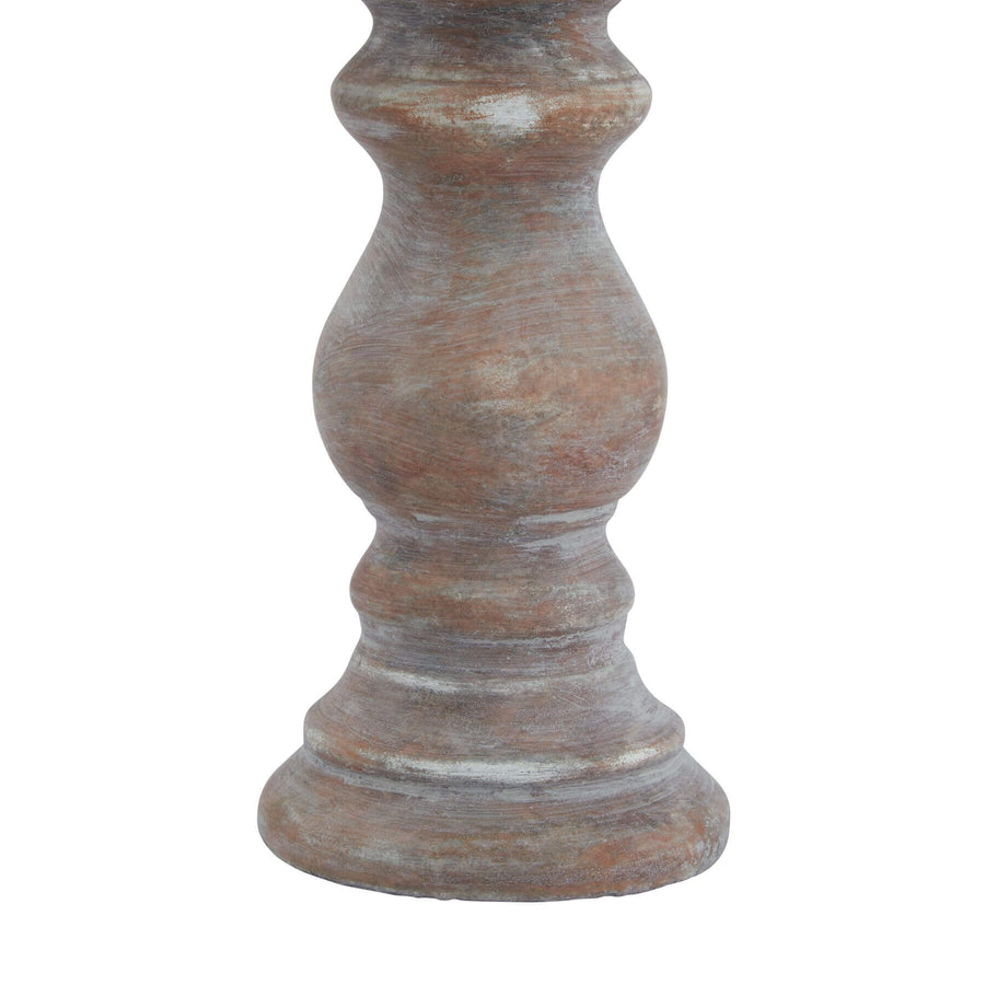 Brown ceramic column candle holder from Siena collection with rustic finish, 20 cm tall, for Mediterranean-inspired decor.by Sostter at brixbailey.com