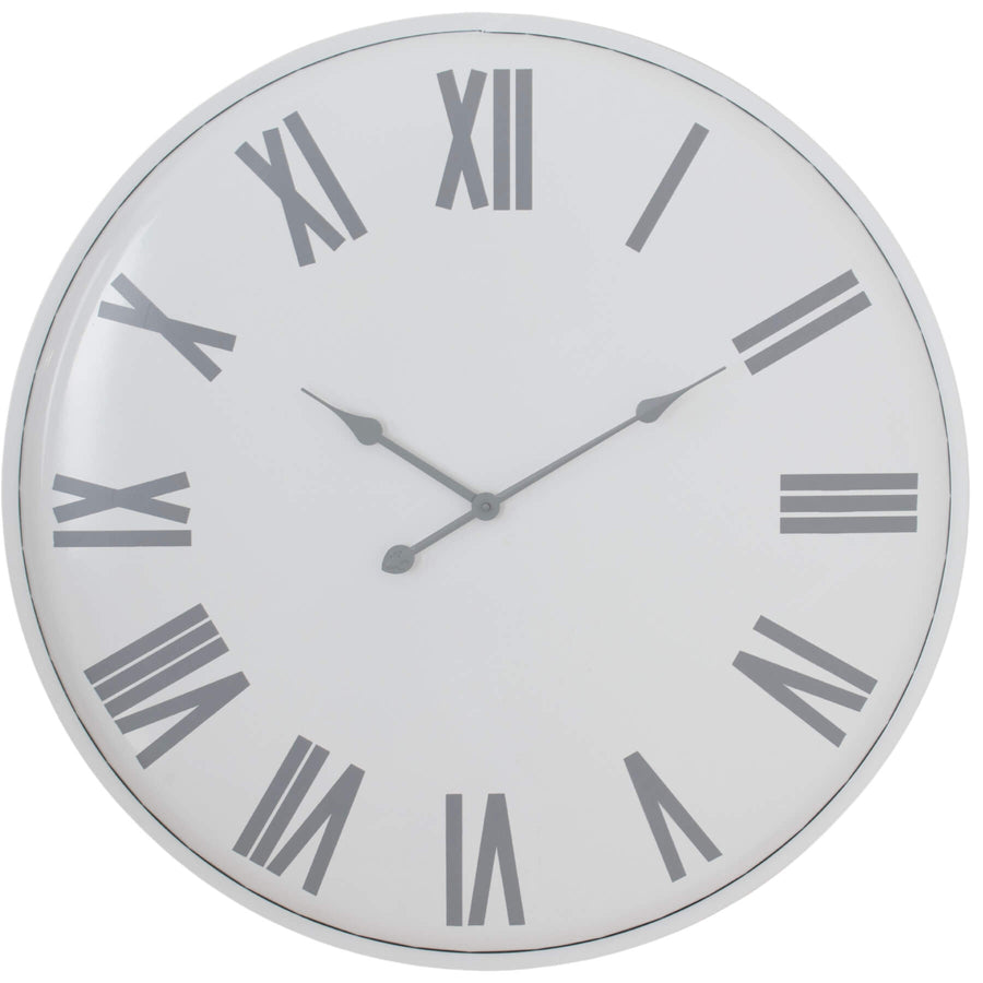 Large 80cm white metal wall clock with minimalist industrial design for modern home decor by Sostter at brixbailey.com