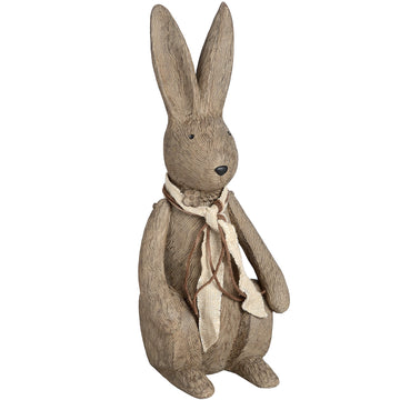 Handcrafted brown resin winter bunny figurine in sitting pose, artisan details, 33cm tall home decor accent by Hill Interiors at brixbailey.com