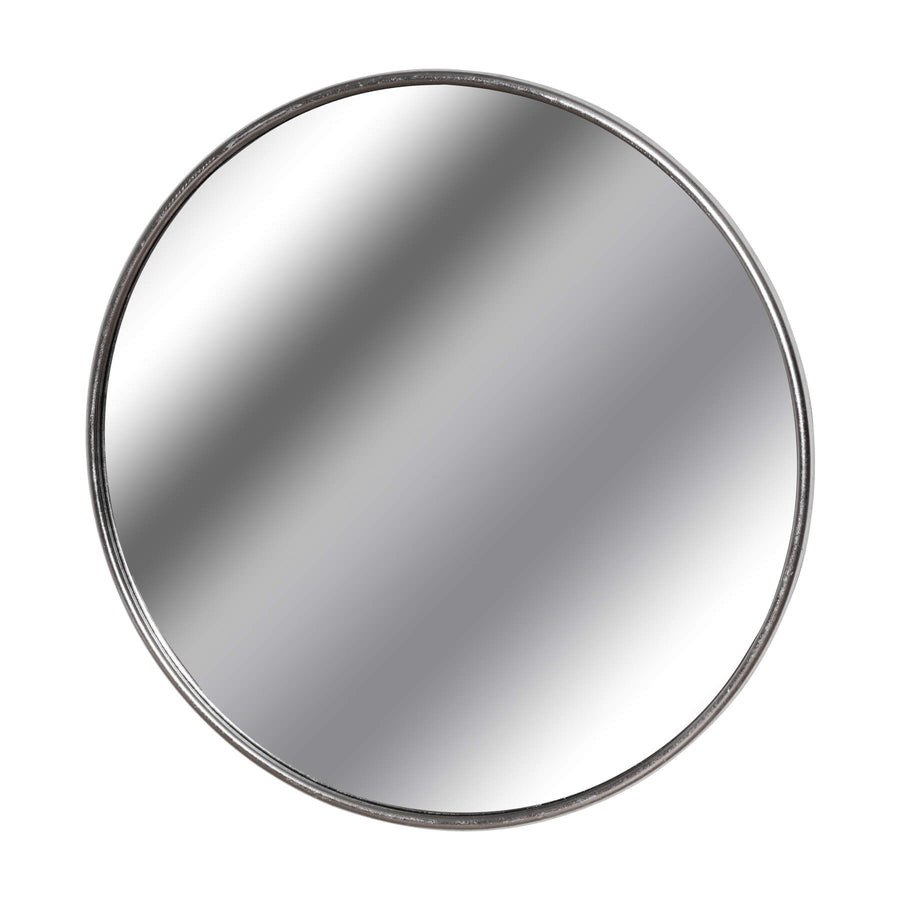 Large circular silver foil wall mirror, 125cm diameter, with luxurious reflective metal frame for modern home decor by Sostter at brixbailey.com