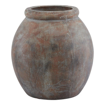 Handcrafted brown ceramic Mediterranean planter, 31cm tall, rustic glaze with natural variations, Siena collection. by Sostter at brixbailey.com