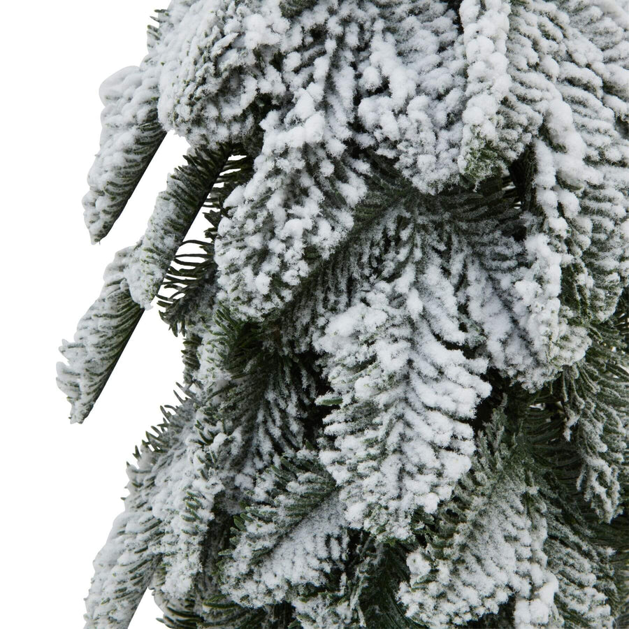 Handcrafted frosted fir tree sculpture with snow-dusted branches, Nordic winter decor, 40cm white tabletop tree by Sostter at brixbailey.com