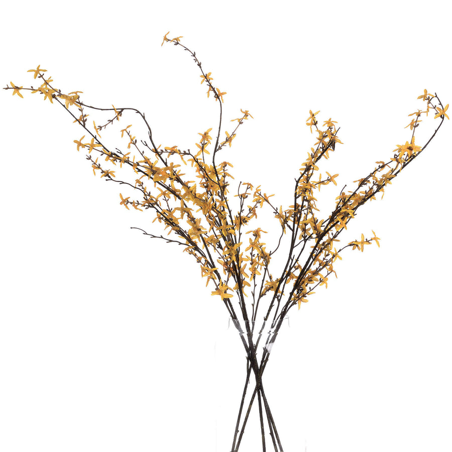 Lifelike artificial Forsythia branch with vibrant yellow petals, perfect for year-round spring decor  by Sostter at brixbailey.com