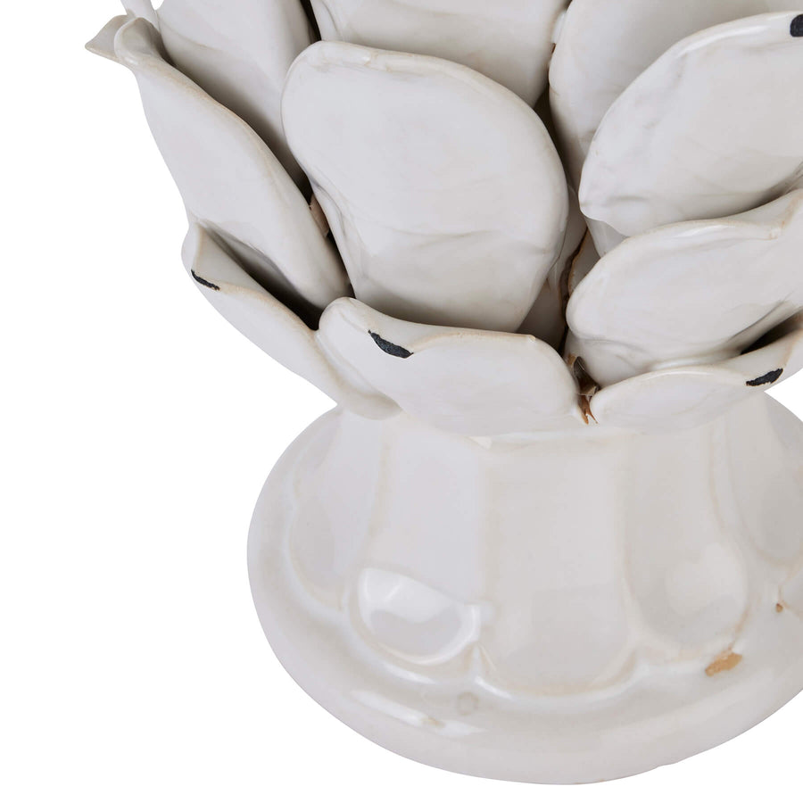 Handcrafted ceramic artichoke ornament in cream with weathered finish, Mediterranean-style home decor by Sostter at brixbailey.com