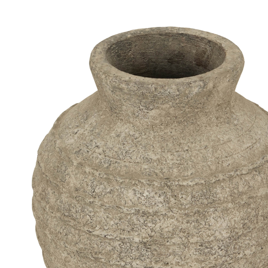 Oversized Tuscan ceramic vase in muted grey with textured finish, 33cm tall, for modern Mediterranean decor by Sostter at brixbailey.com