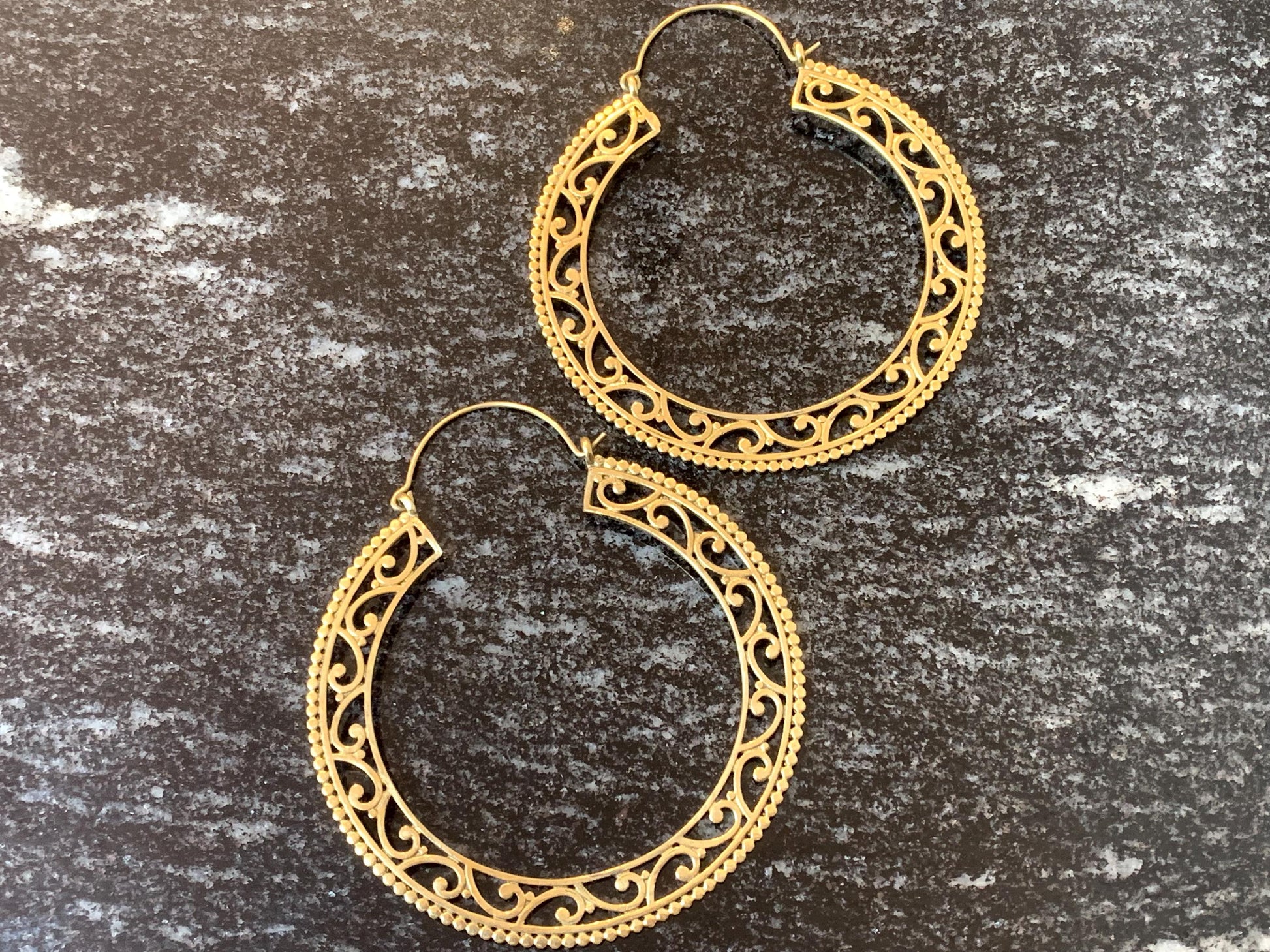 Vintage Mandala Hoop Brass Earrings - Classic brass hoops with mandala cutwork—perfect for ethnic or boho looks.