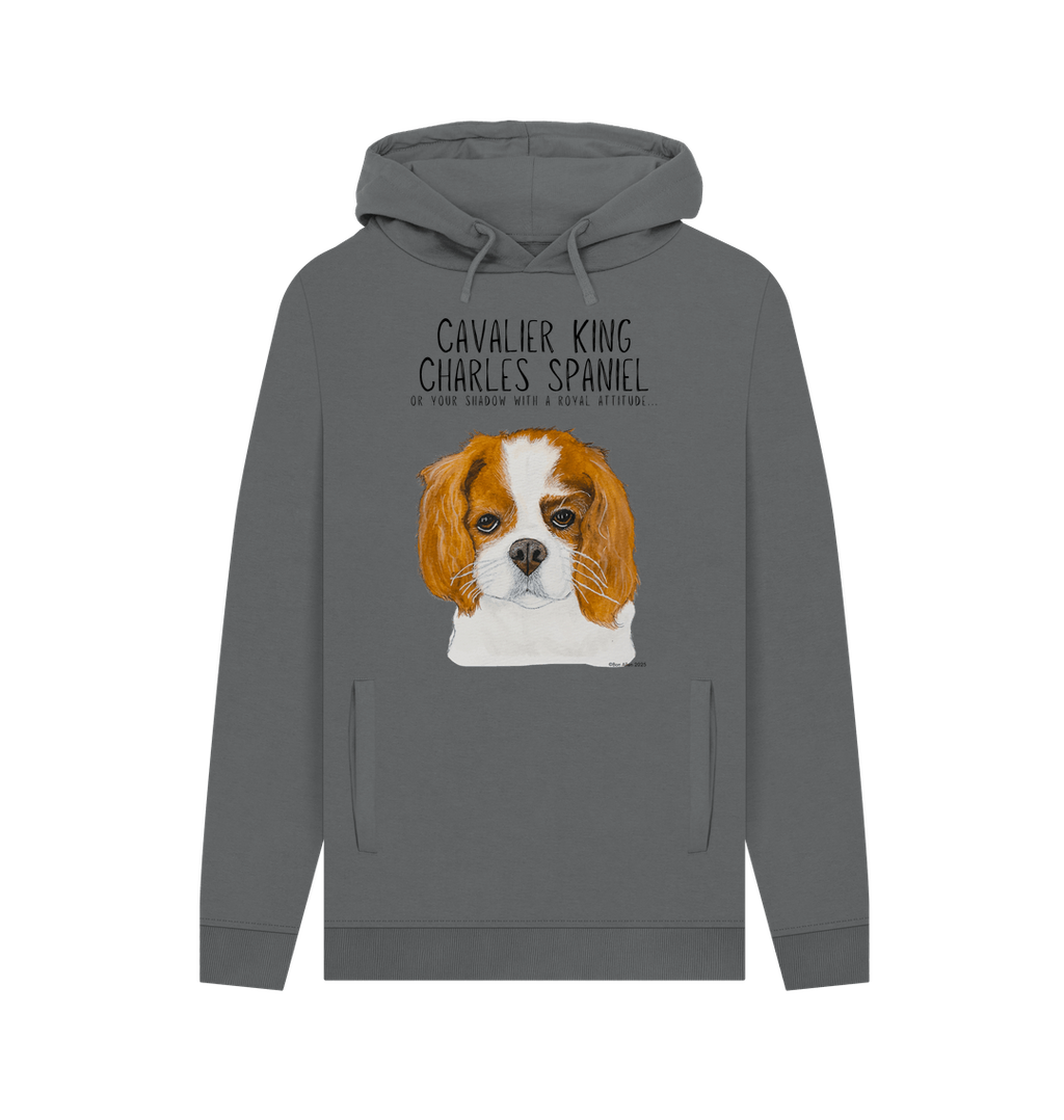 Crowned & Cozy: Sustainable Men's Hoodie Featuring Your Cavalier King (or Queen)