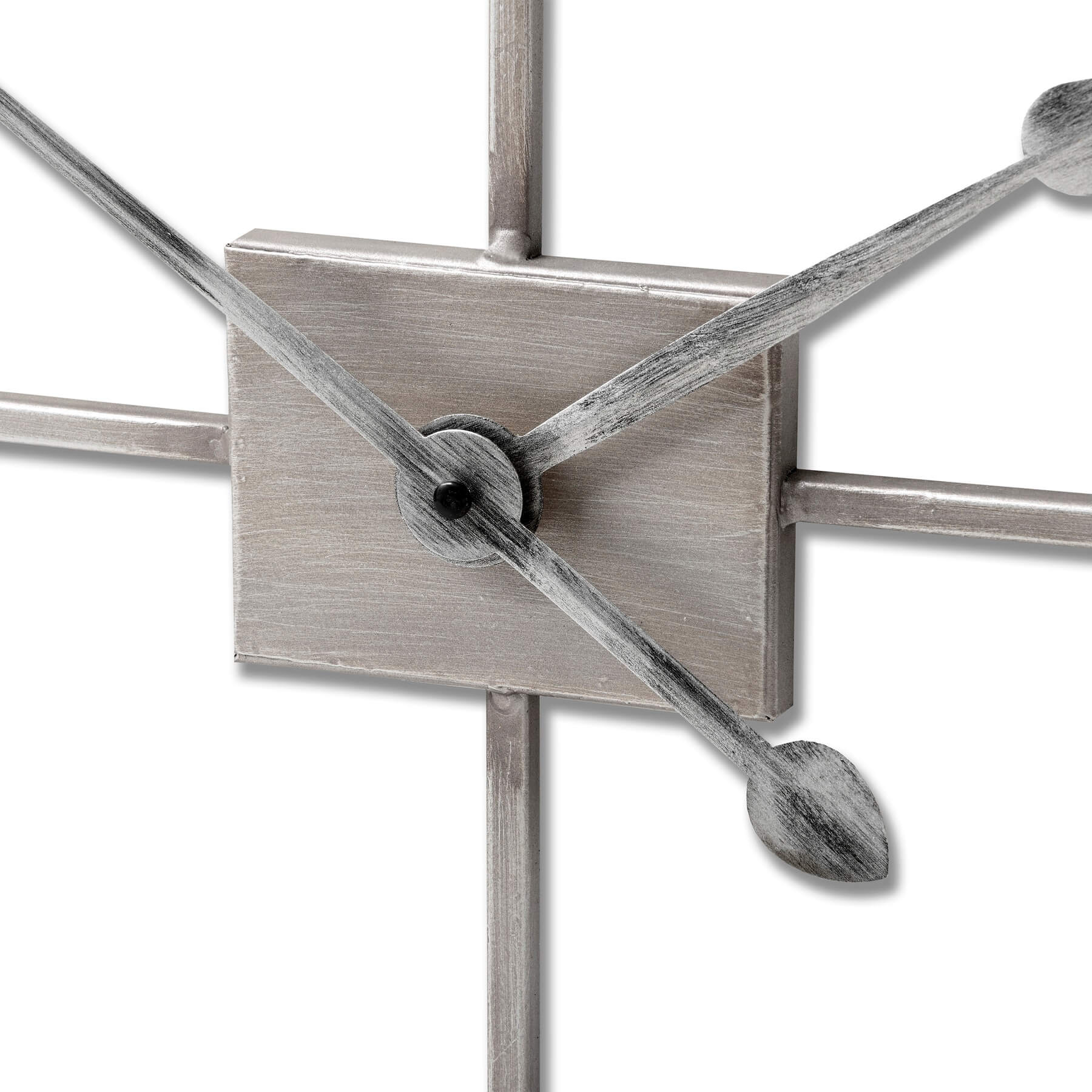 Modern silver skeleton wall clock with Roman numerals and open metal framework, 80cm wide, for industrial or minimalist decor by Sostter at brixbailey.com