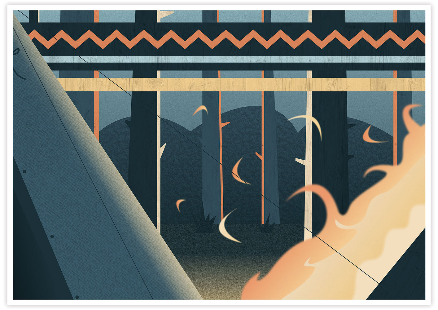 Camp Fire Digital Illustration Art Print