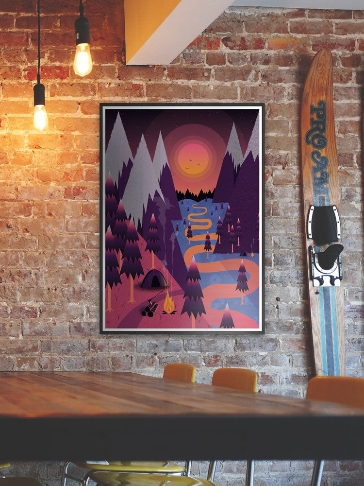 Camping Valley Illustration Print