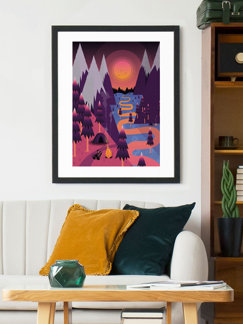 Camping Valley Illustration Print