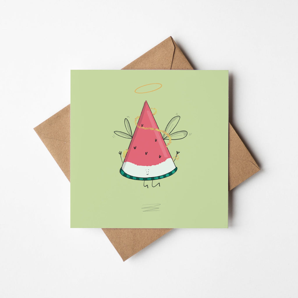 Angel Watermelon Slice Christmas Greeting Card