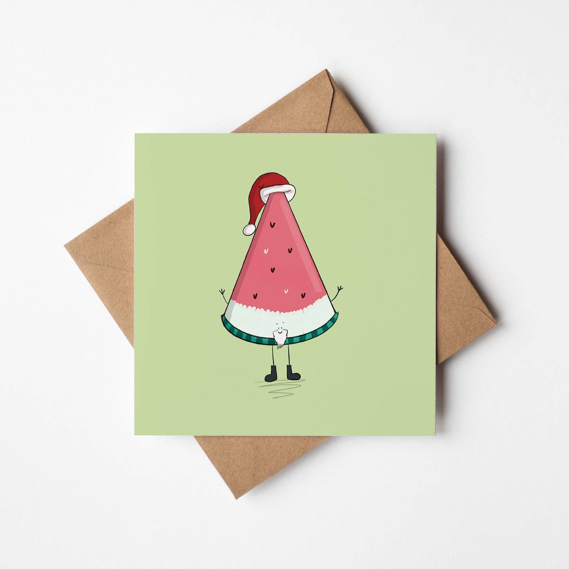 Santa Watermelon Slice Christmas Greeting Card