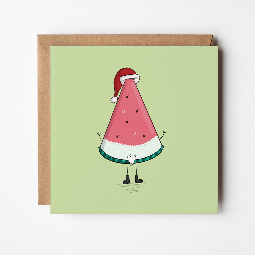 Santa Watermelon Slice Christmas Greeting Card