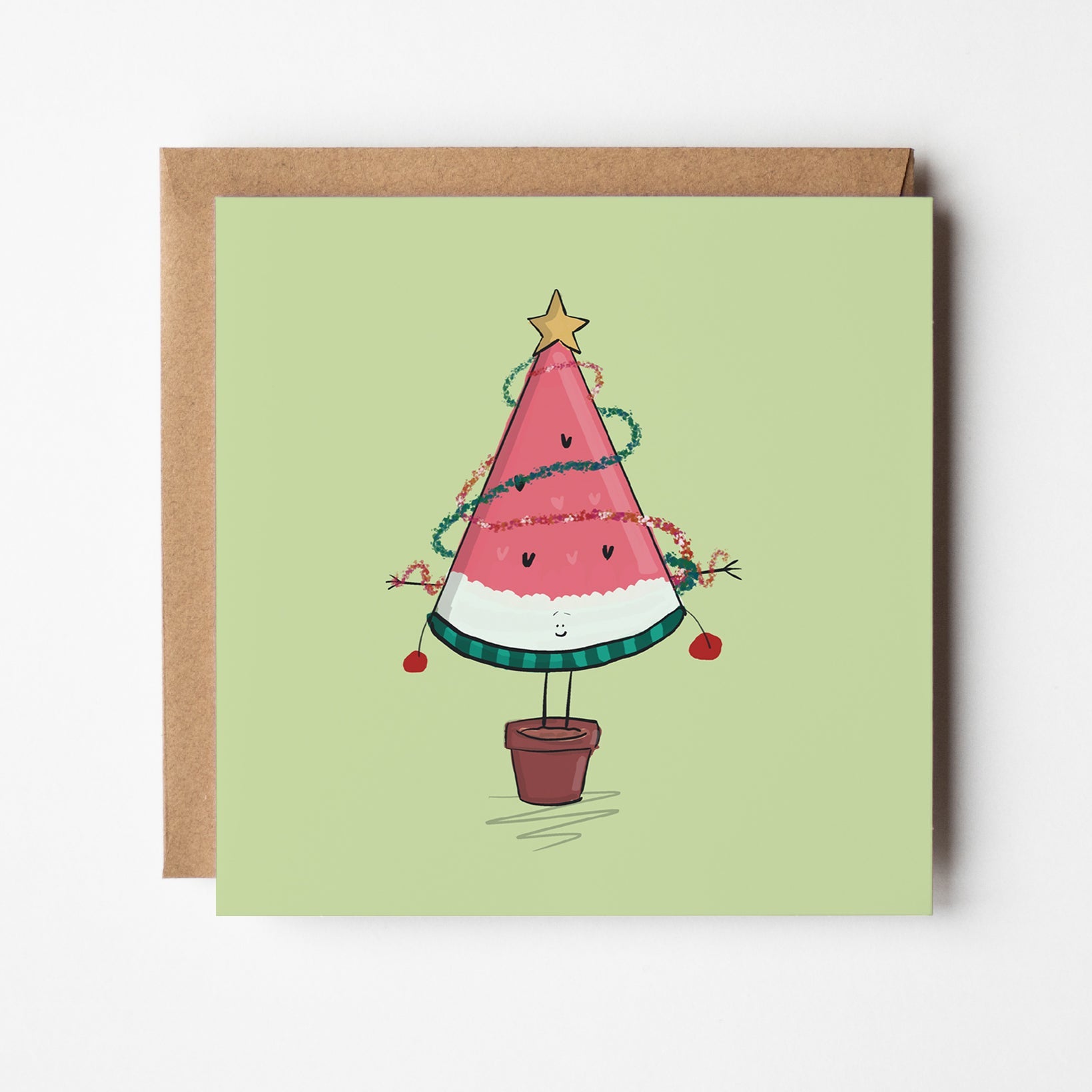 Watermelon Fan Christmas Tree Card