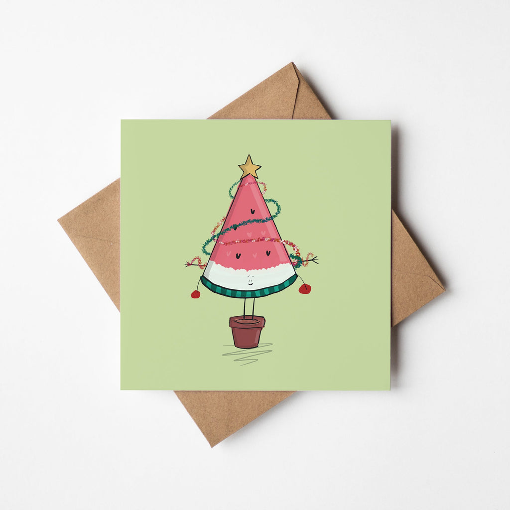 Watermelon Fan Christmas Tree Card