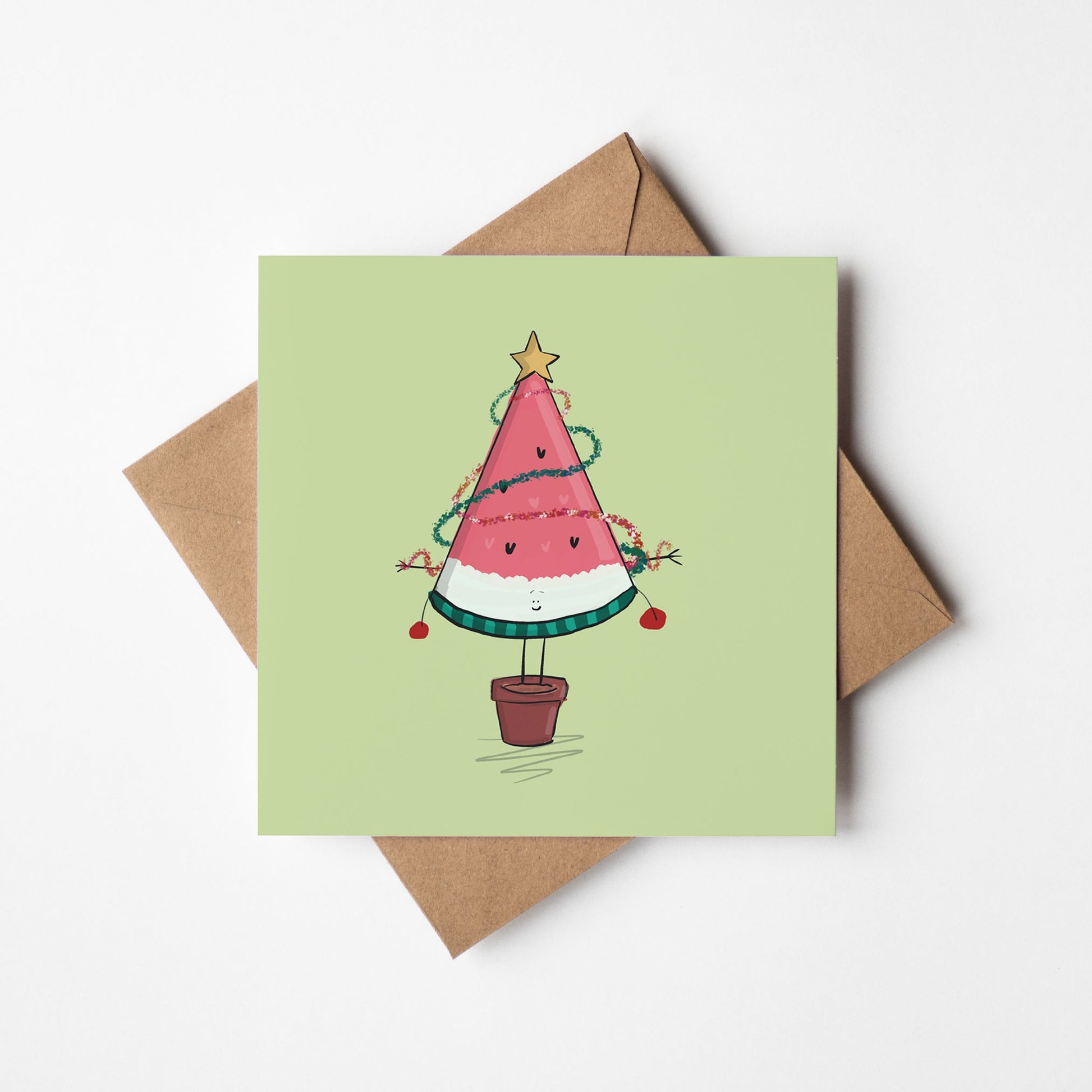 Watermelon Fan Christmas Tree Card