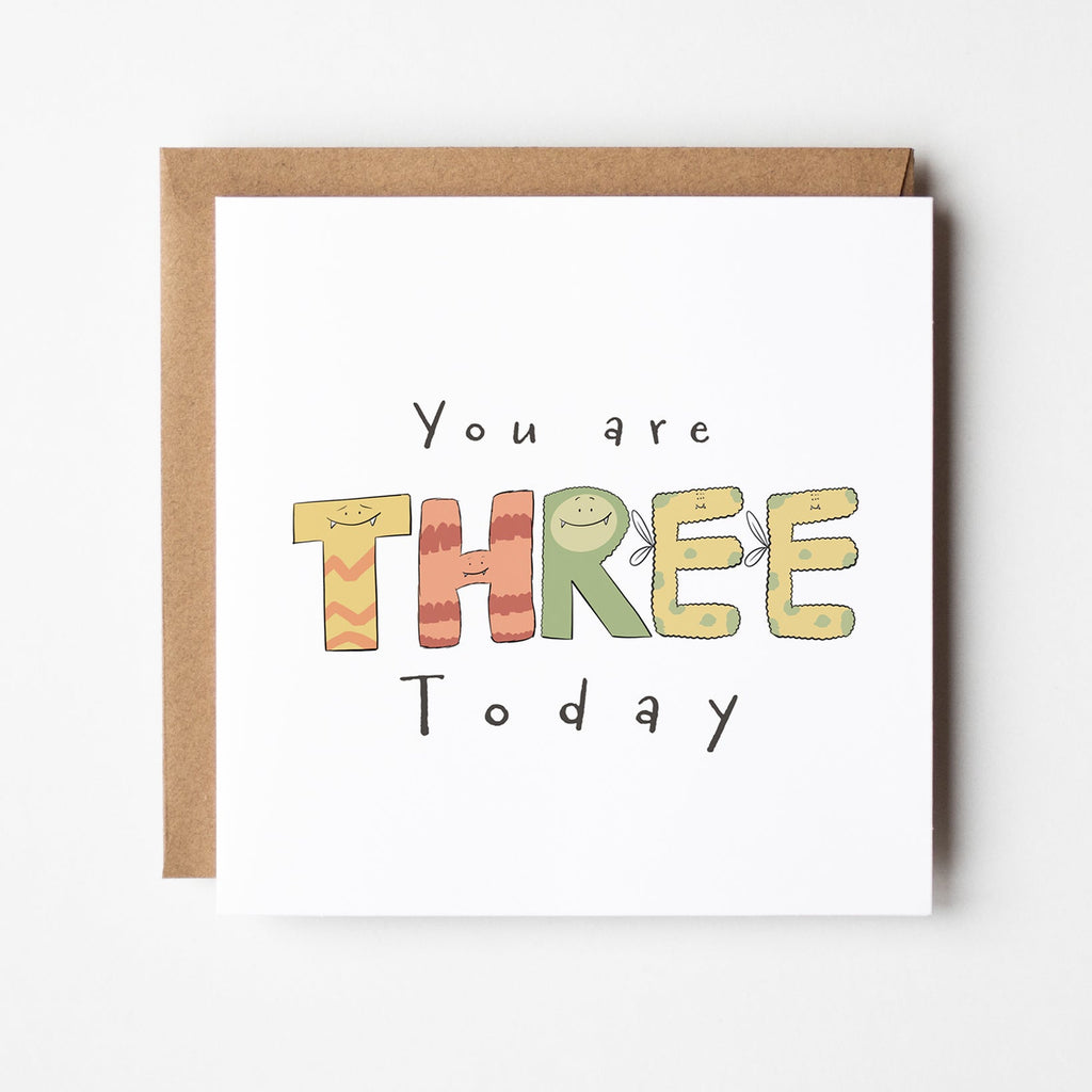 You Are 3 Today – Cute Monster Milestone Birthday Card