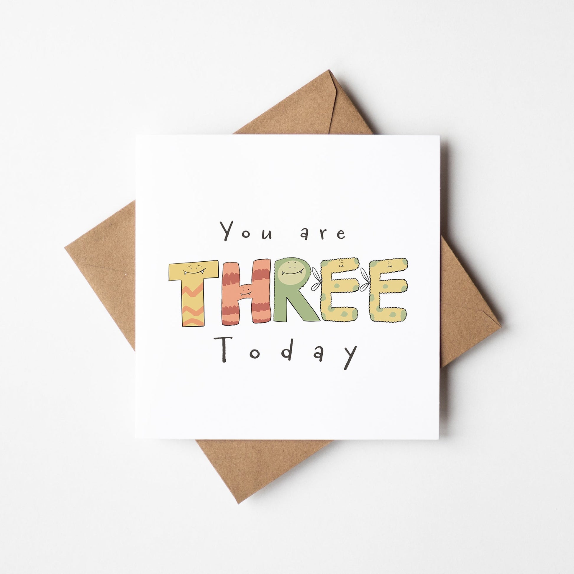 You Are 3 Today – Cute Monster Milestone Birthday Card