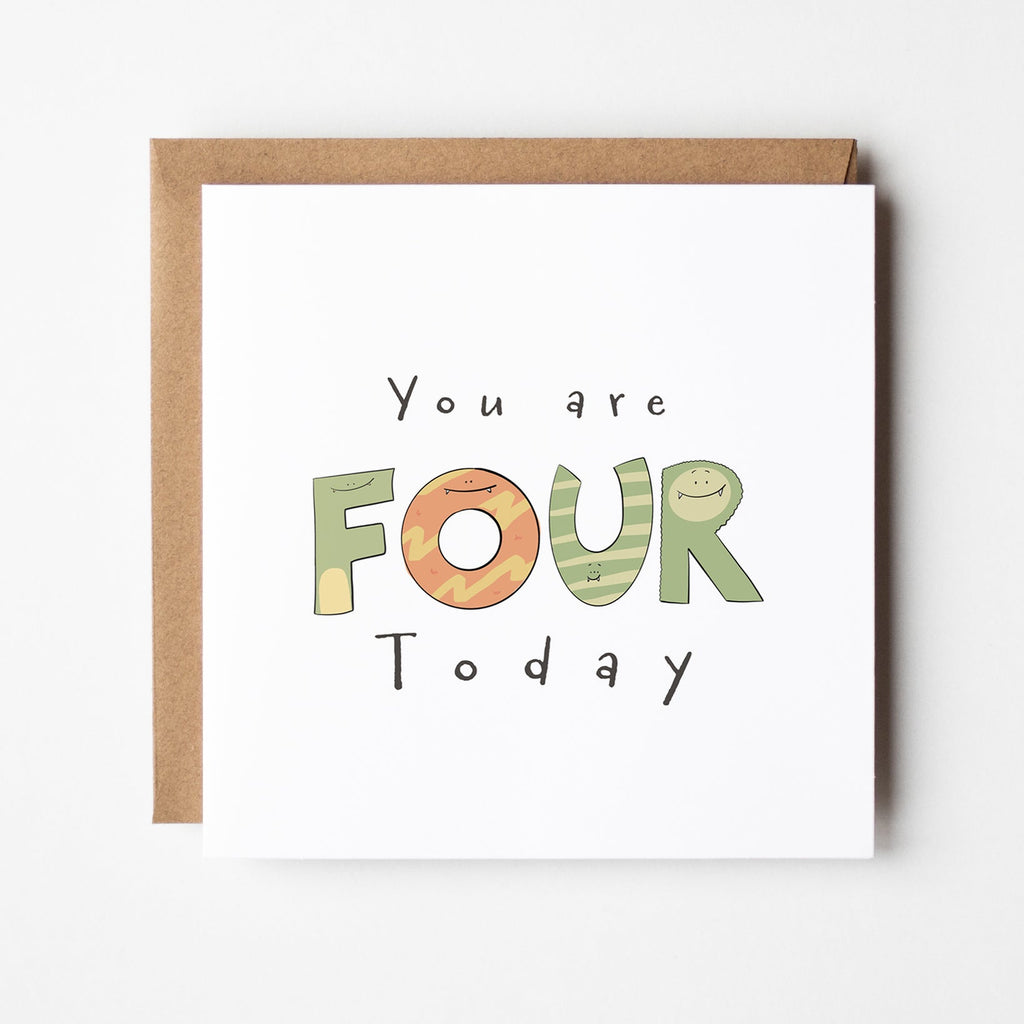 You're 4 Today - Monster Birthday Card