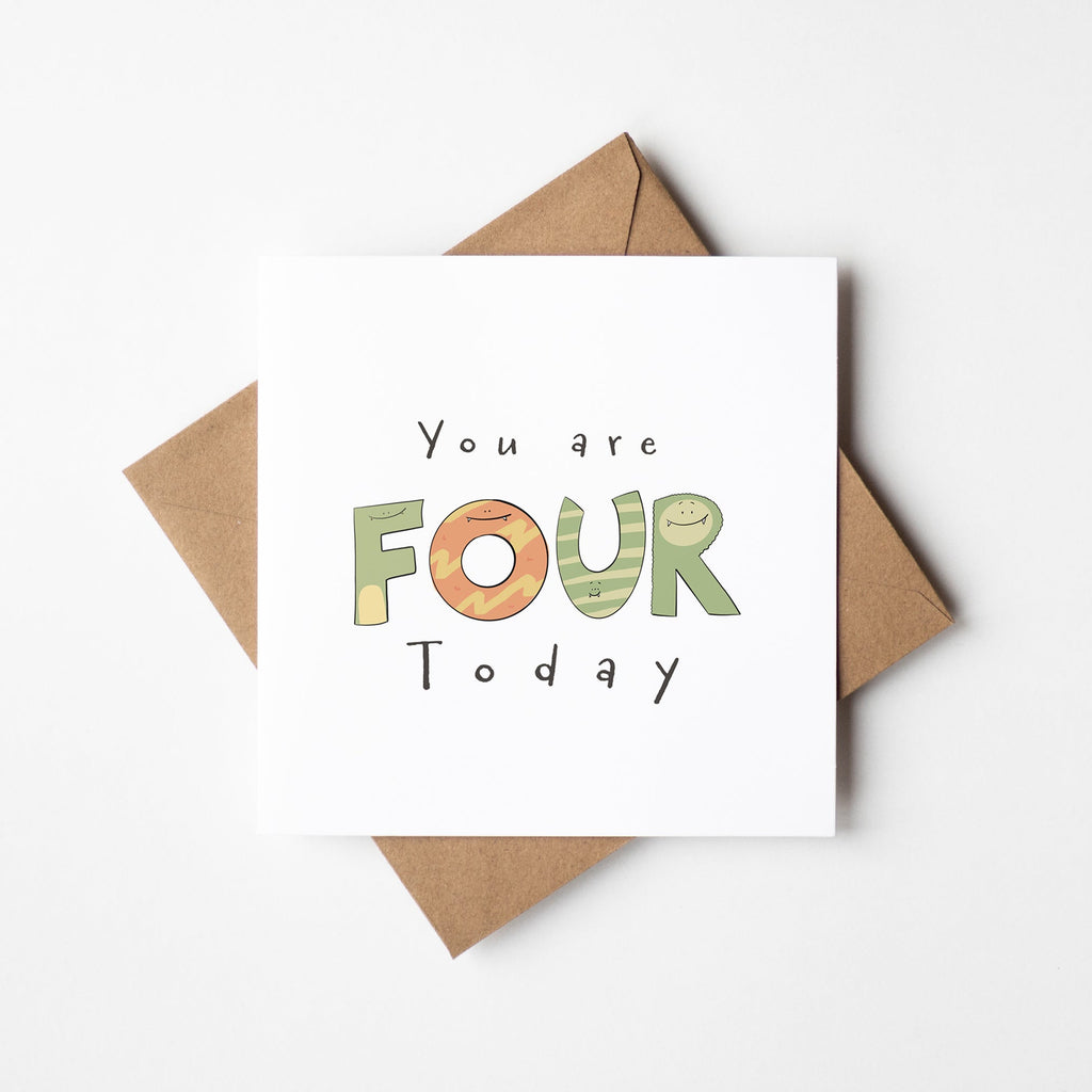 You're 4 Today - Monster Birthday Card