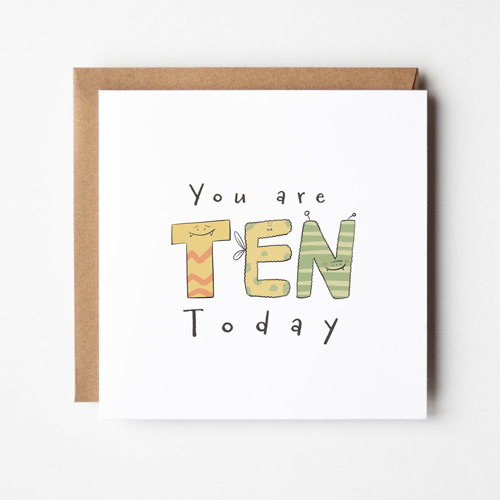 You Are 10 Today – Cute Monster Milestone Birthday Card