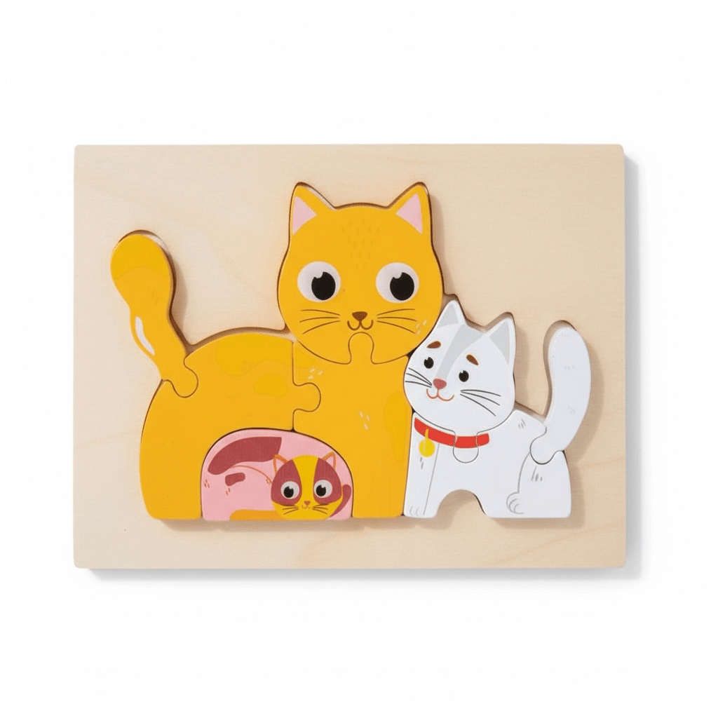 Wooden Cat Family Jigsaw Puzzle for Toddlers