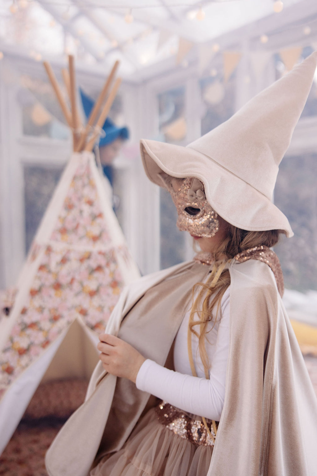 practical rose gold sequin cat mask for kids showing comfortable velvet fit and safe handmade construction