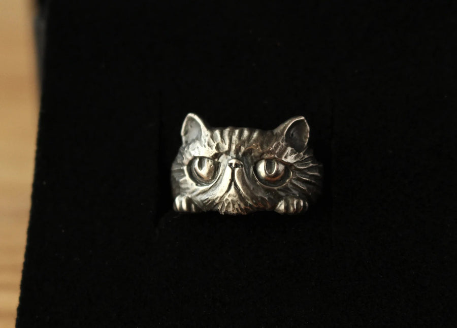 Celebrate Unique Beauty with the Flat Face Exotic Cat Ring by Hvitolg at www.brixbailey.com