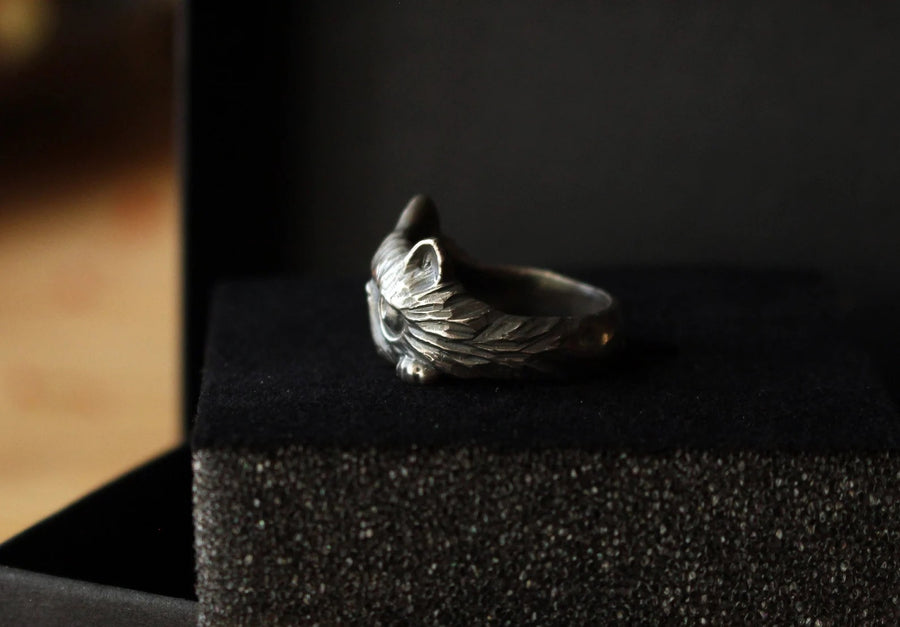 Flat Face Exotic Cat Ring - Silver