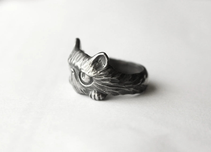 Flat Face Exotic Cat Ring - Silver