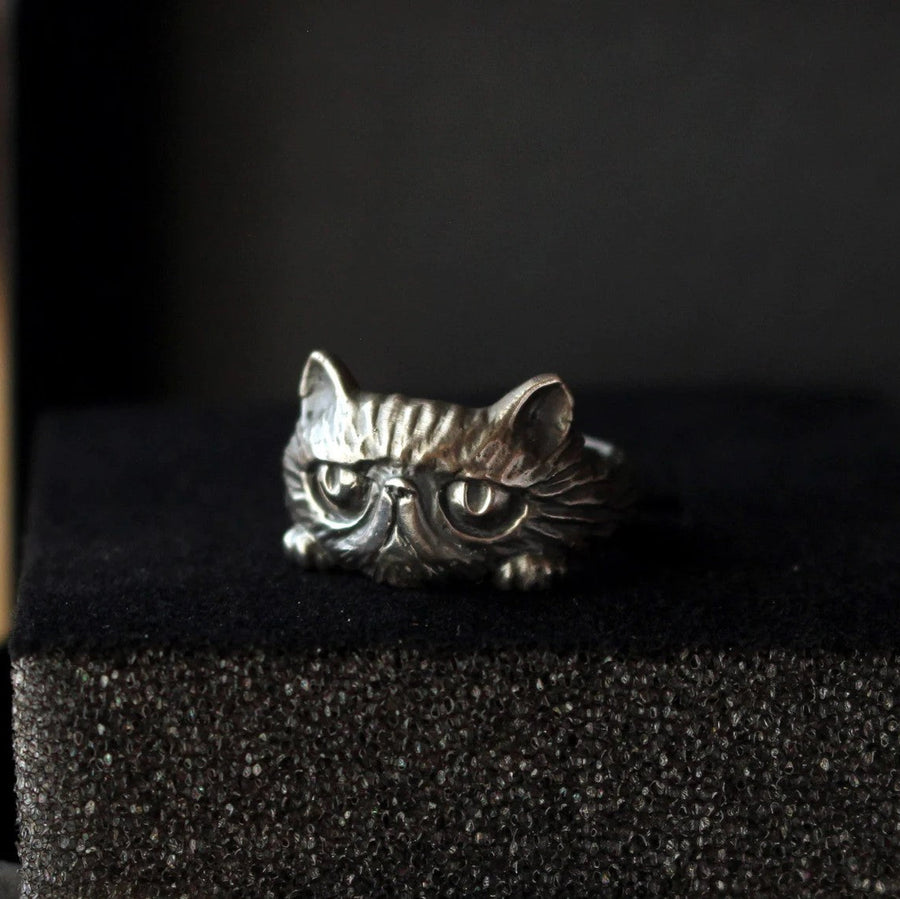 Flat Face Exotic Cat Ring - Silver