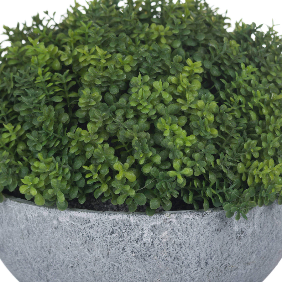 Lifelike artificial spherical plant in grey stone-effect pot, realistic green foliage, zero-maintenance home decor by Sostter at brixbailey.com