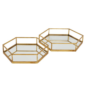 Gold-accented hexagonal glass serving trays, nested set of two for elegant table decor by Sostter at brixbailey.com