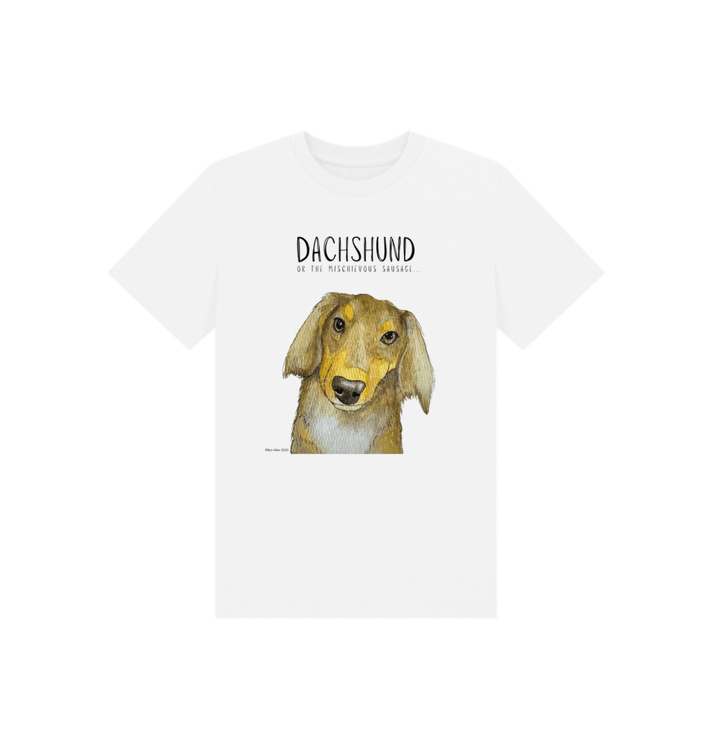 Mischievous Long Haired Hot Dog Kids' T-Shirt – Small Pup, Big Attitude!