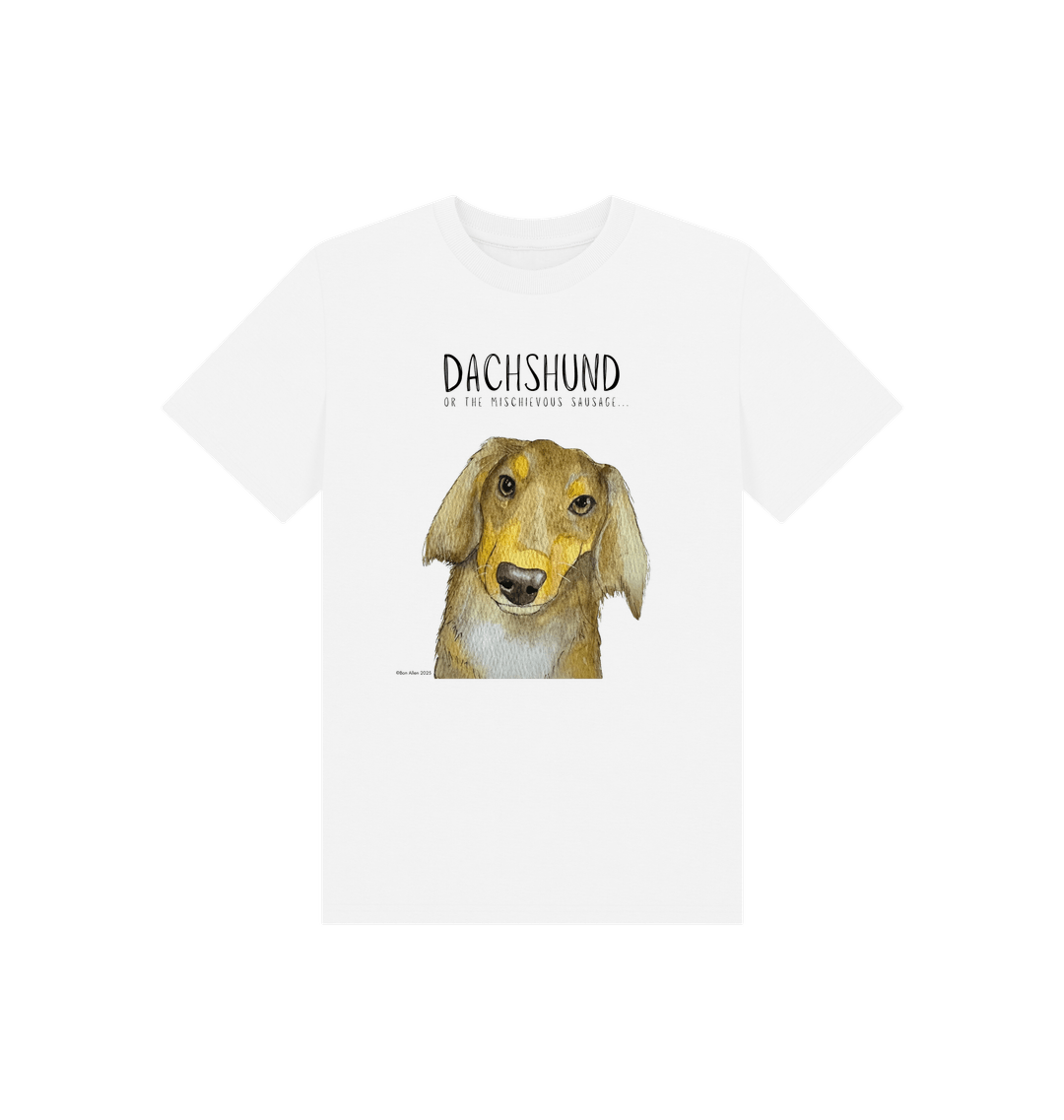 Mischievous Long Haired Hot Dog Kids' T-Shirt – Small Pup, Big Attitude!