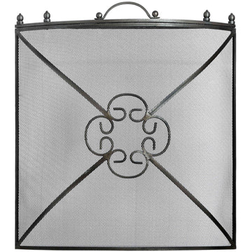 Antique pewter fireguard with ornate detailing, heavy-duty metal frame, and decorative finials for fireplace safety. by Hill Interiors at brixbailey.com