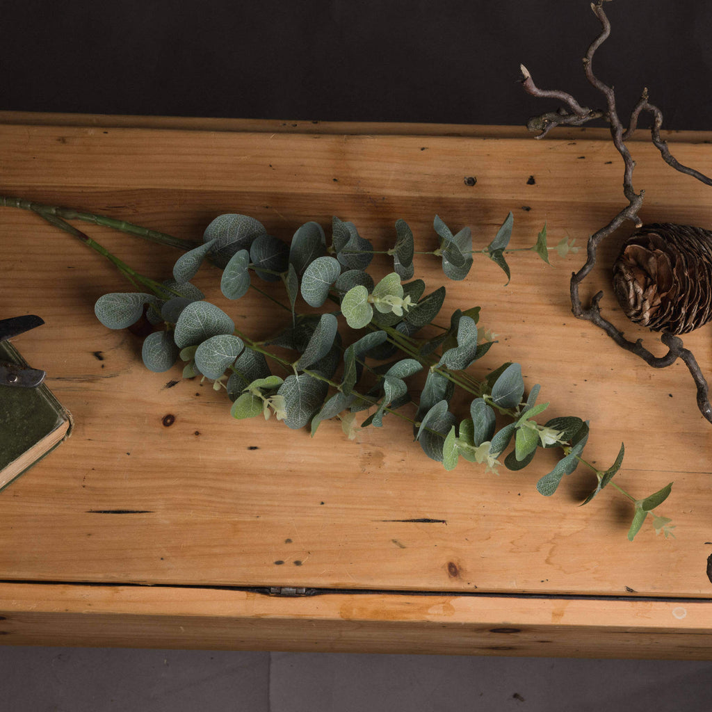 Lifelike 70cm artificial eucalyptus spray with silver-green leaves, perfect for rustic or modern home decor. by Sostter at brixbailey.com