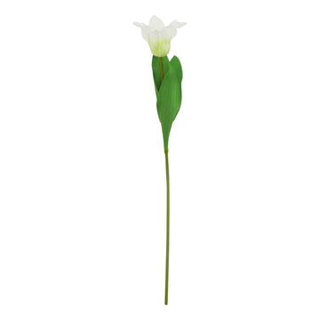 White artificial parrot tulip stem with ruffled petals, 67cm tall, realistic plastic texture for elegant home decor by Sostter at brixbailey.com