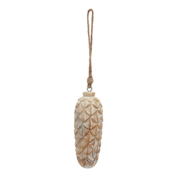Handcrafted antique white pine cone ornament, 18cm tall, rustic winter decor with natural wood texture by Sostter at brixbailey.com