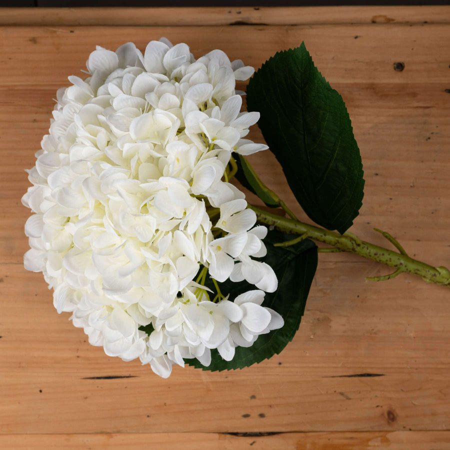 Oversized white artificial hydrangea with lifelike blooms, perfect for home decor by Sostter at brixbailey.com