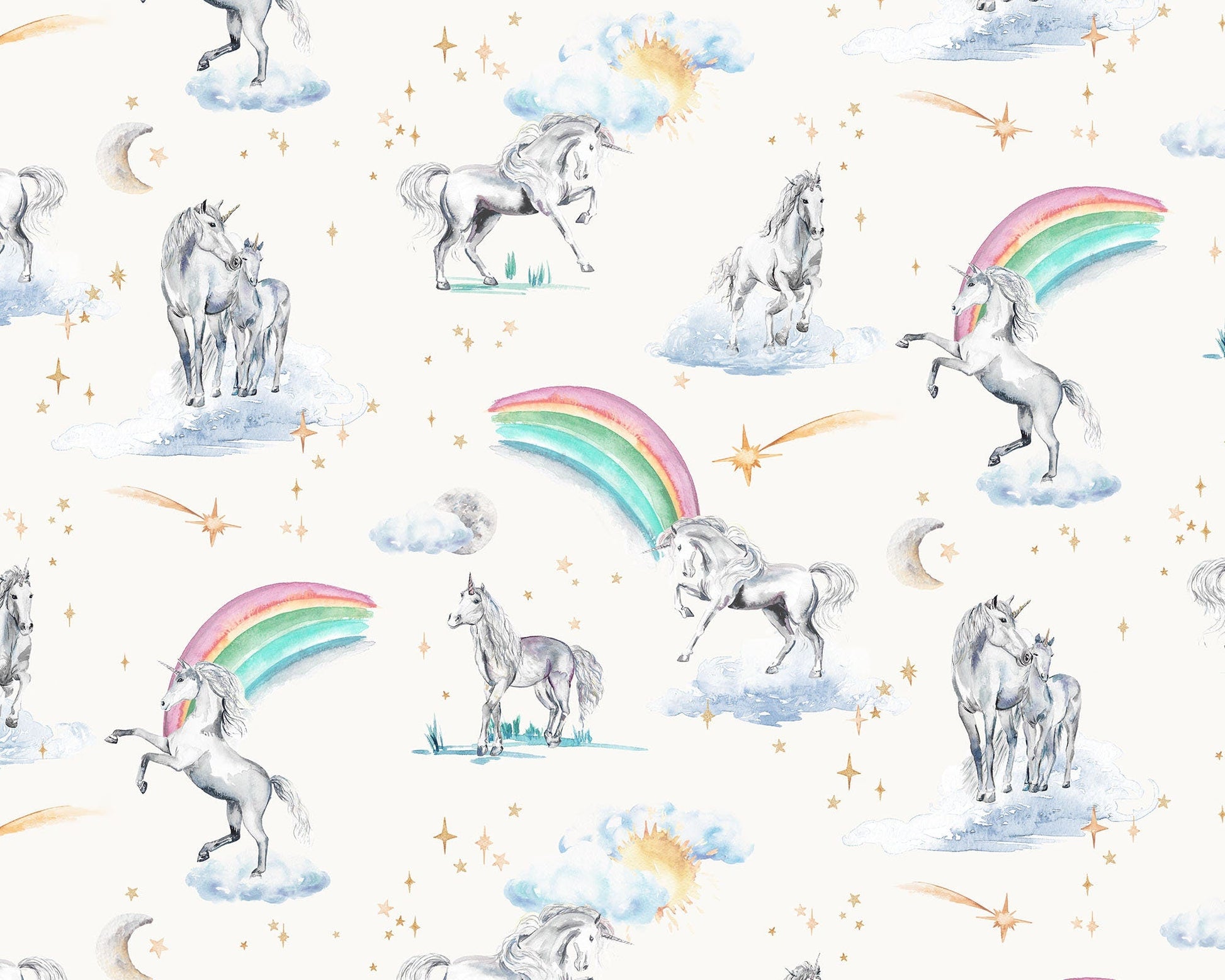 Unicorns and rainbows hand-designed wallpaper