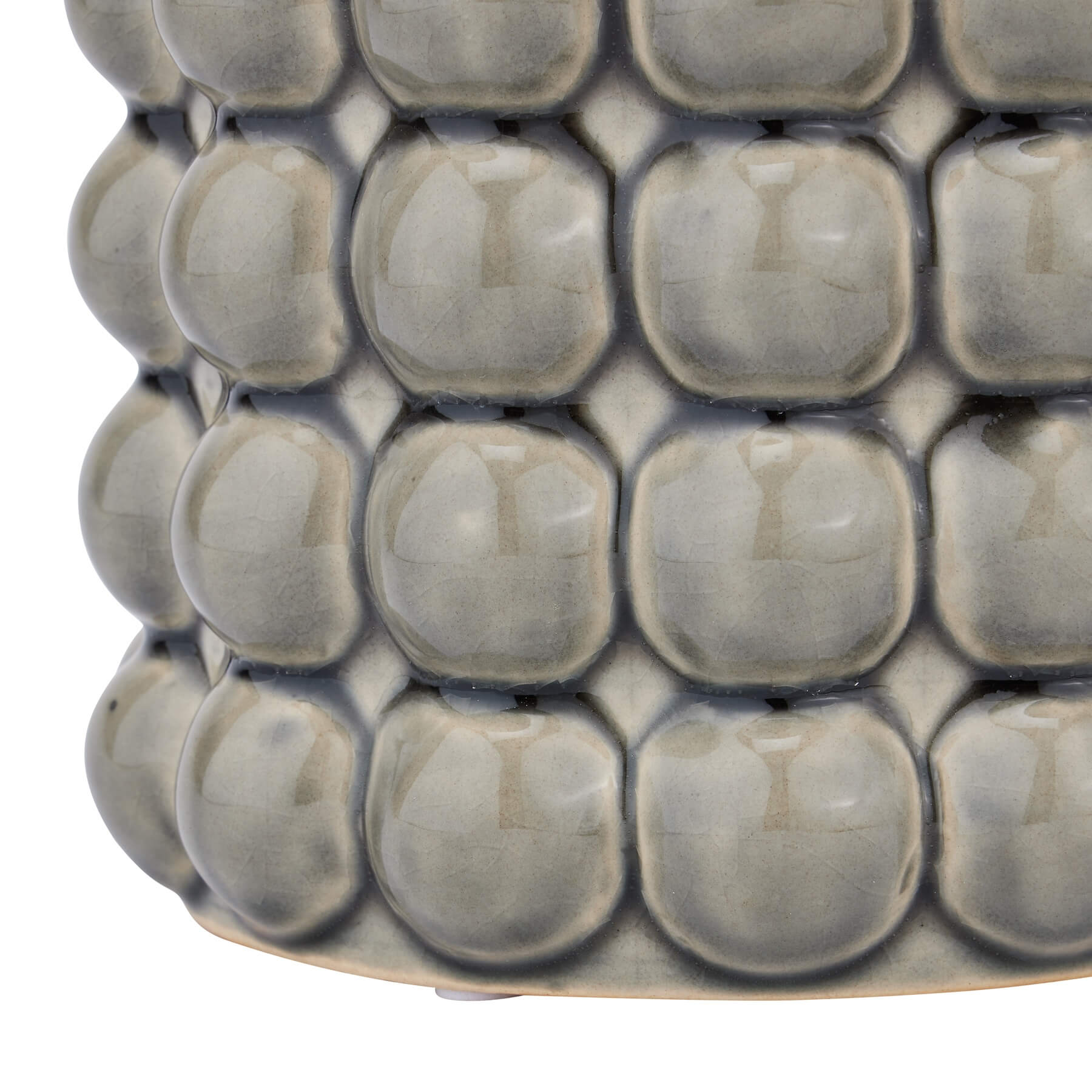 Grey bubble ceramic planter with handcrafted texture, 16cm wide, for plants or decor by Sostter at brixbailey.com