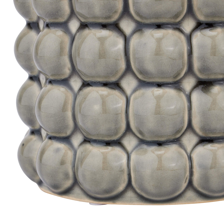 Grey bubble ceramic planter with handcrafted texture, 16cm wide, for plants or decor by Sostter at brixbailey.com