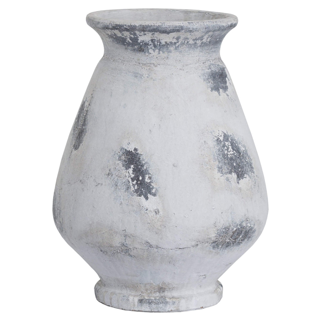 Large antique white ceramic vase with Greek-inspired design, 43cm tall, perfect for floral arrangements  by Sostter at brixbailey.com