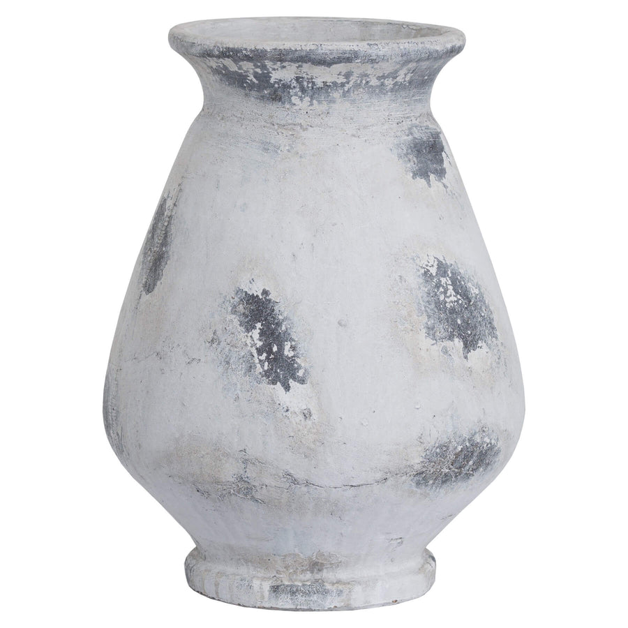 Large antique white ceramic vase with Greek-inspired design, 43cm tall, perfect for floral arrangements  by Sostter at brixbailey.com